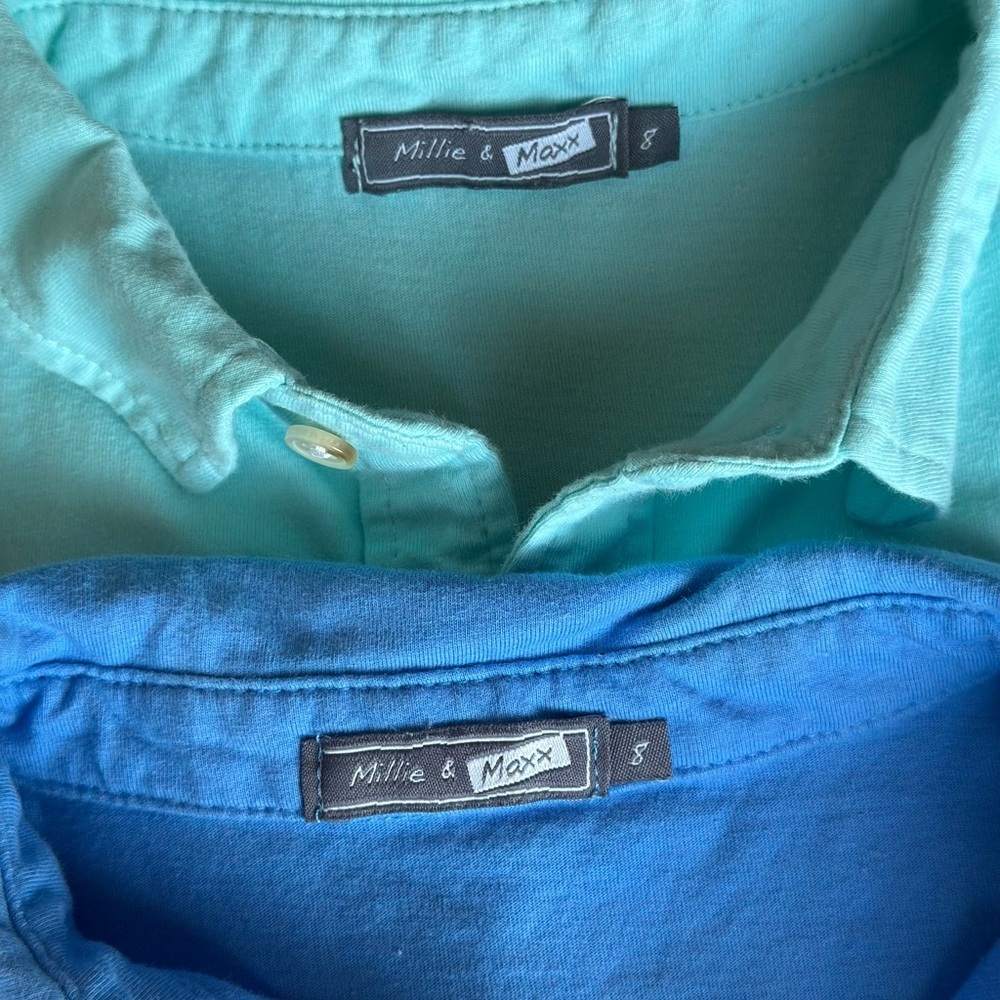 Millie & Maxx Boys Button Up Short Sleeve Shirt Bundle Size 8 Blue & Aqua Green - Picture 6 of 9